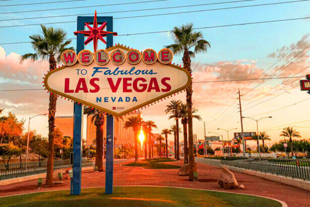 Best taxi service Las Vegas Strip with Yellow Checker Star cab and Zoox robotaxi at hotel pickup zone