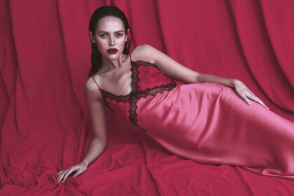 Ginia clothing silk sleepwear set with elegant chemise and robe in luxury bedroom setting