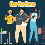 Garforfans platform illustration showing diverse fans and coach in fitness community hub