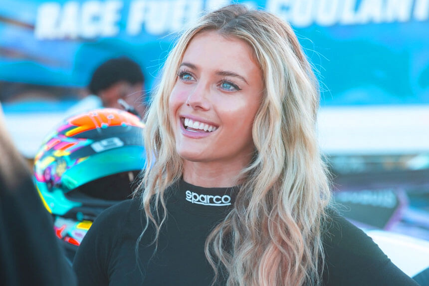 Lindsay Brewer net worth racing driver in Lamborghini Super Trofeo car at track