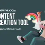 Sightwive.com content creation tool illustration showing marketer creating visual content with rainbow design elements